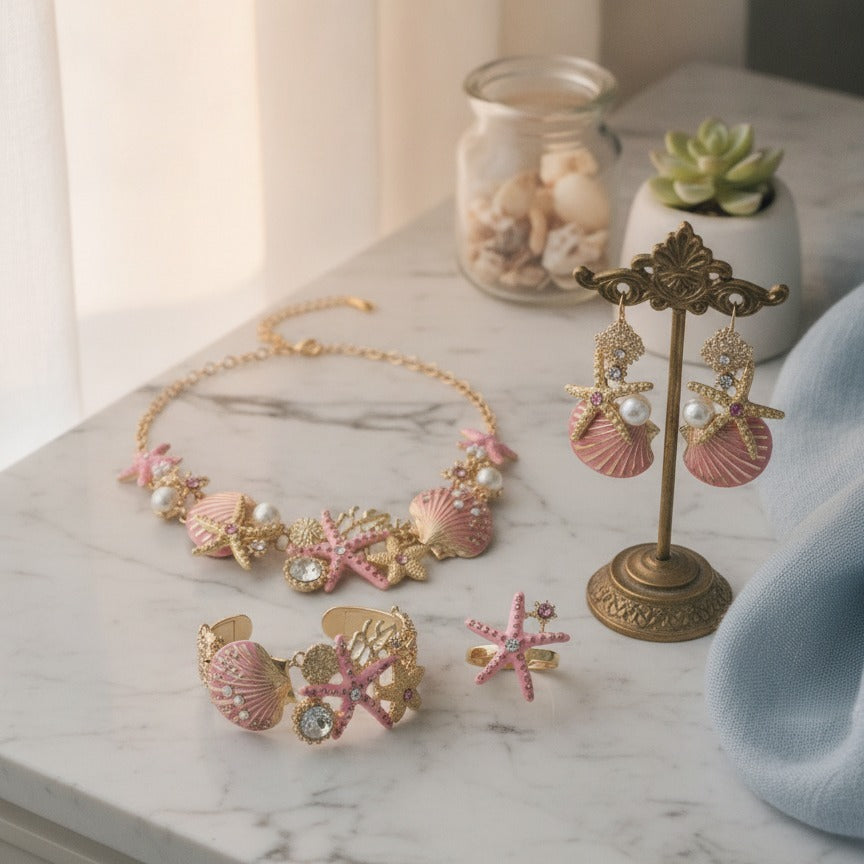 Pink Shell Starfish Pearl Jewelry Set With Bracelet (view 2)