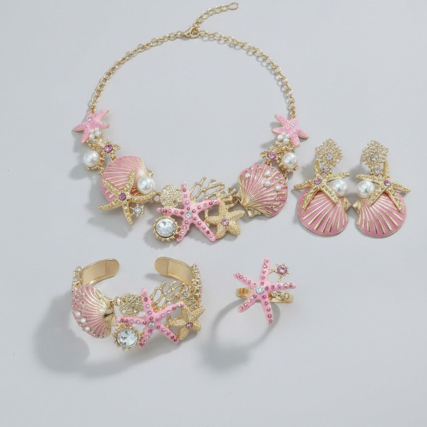 Pink Shell Starfish Pearl Jewelry Set With Bracelet (view 1)