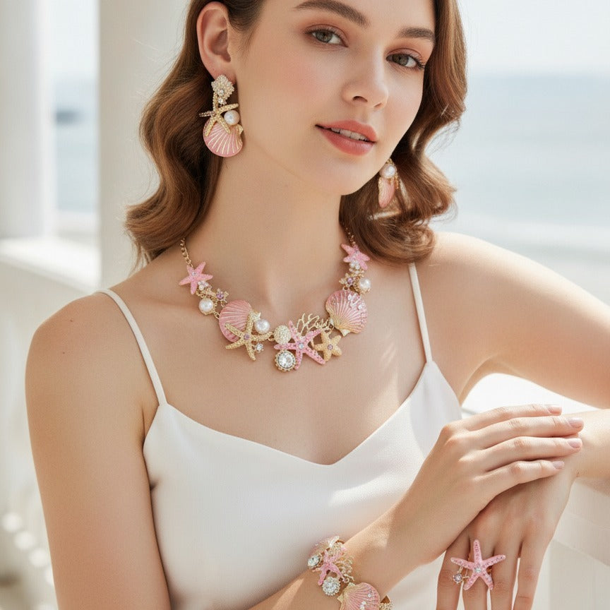 Pink Shell Starfish Pearl Jewelry Set With Bracelet (view 3)