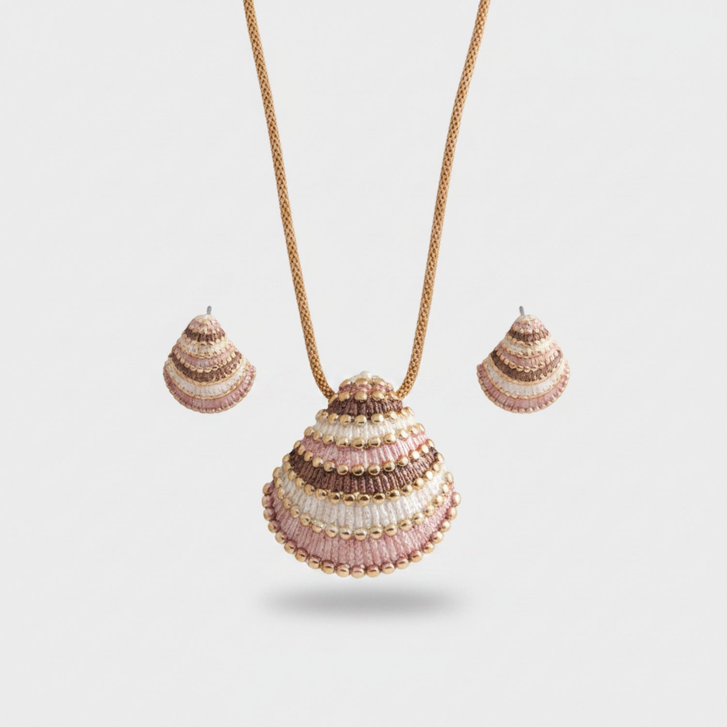 Shell Beaded Necklace & Earring Set Pink Gold