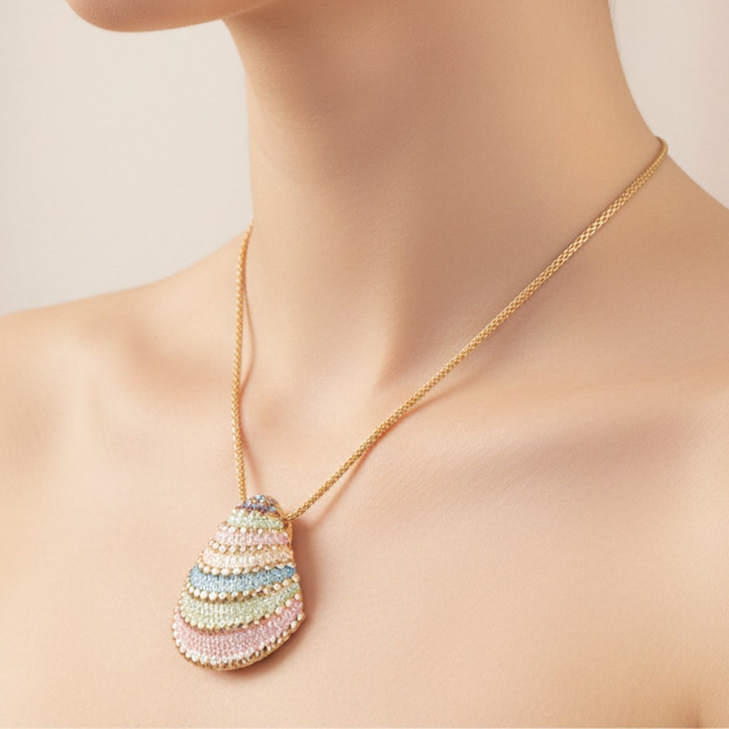 Colorful Beaded Shell Pendant Necklace Set