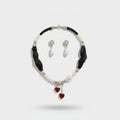 Pearl Heart Charm Necklace & Earring Set