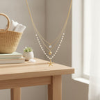 Triple Layered Pearl Beach Charm Necklace – jewelry (view 2)