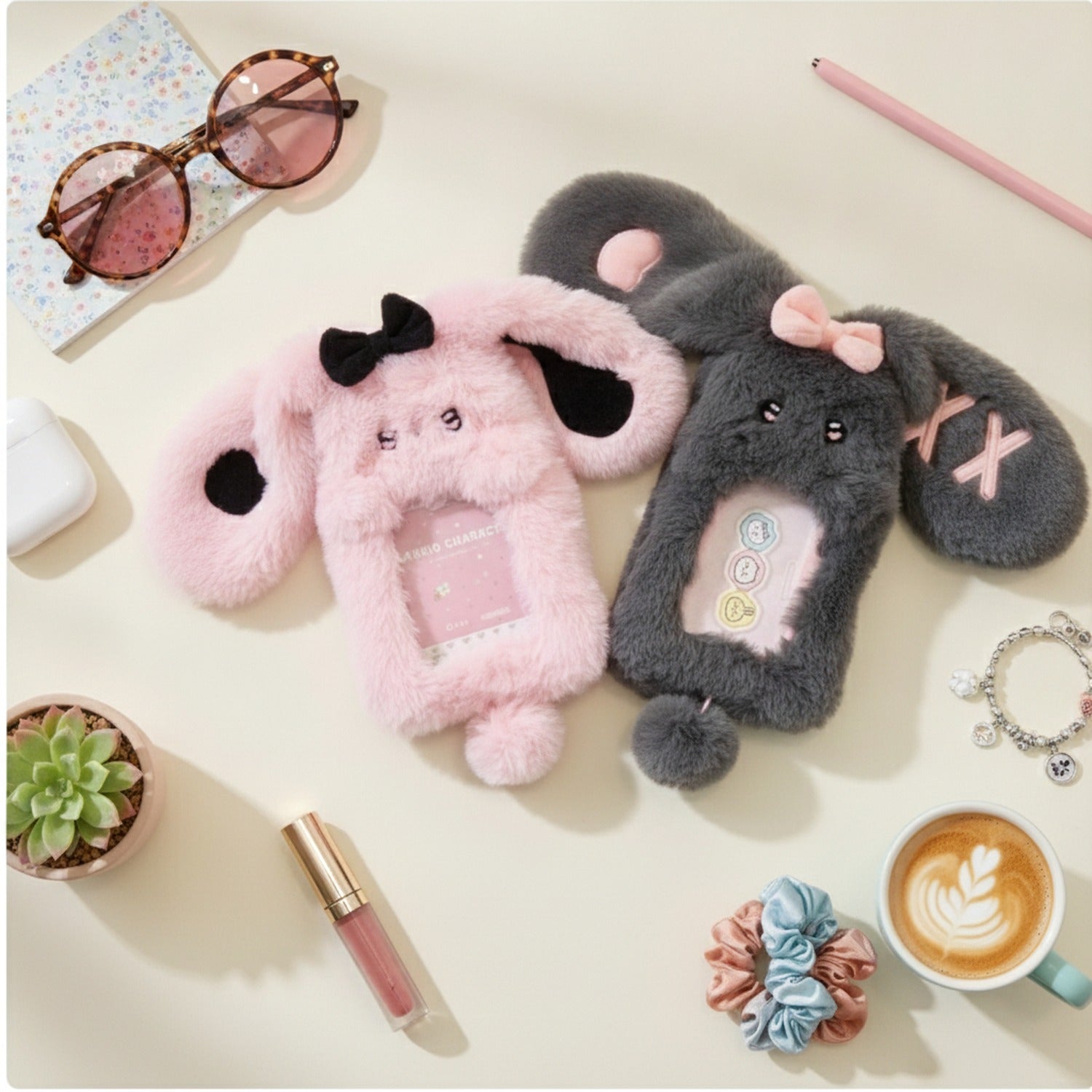 Fuzzy Bunny Ears Phone Cases with Bows