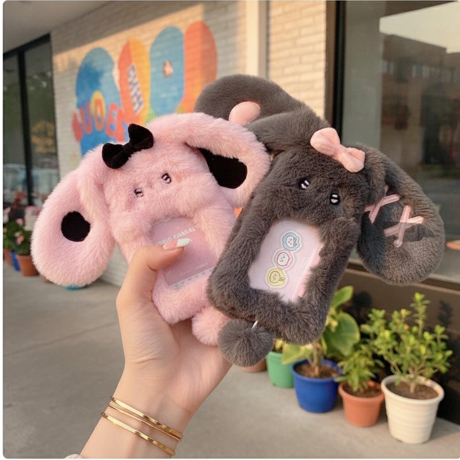 Fuzzy Bunny Ears Phone Cases with Bows