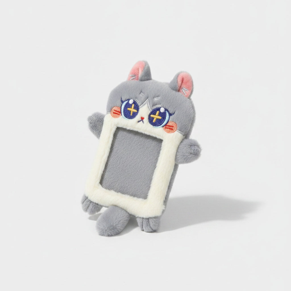 Cute Cat Plush Phone Charm With Ears - Gray Cat Card Holder – tech (view 1)