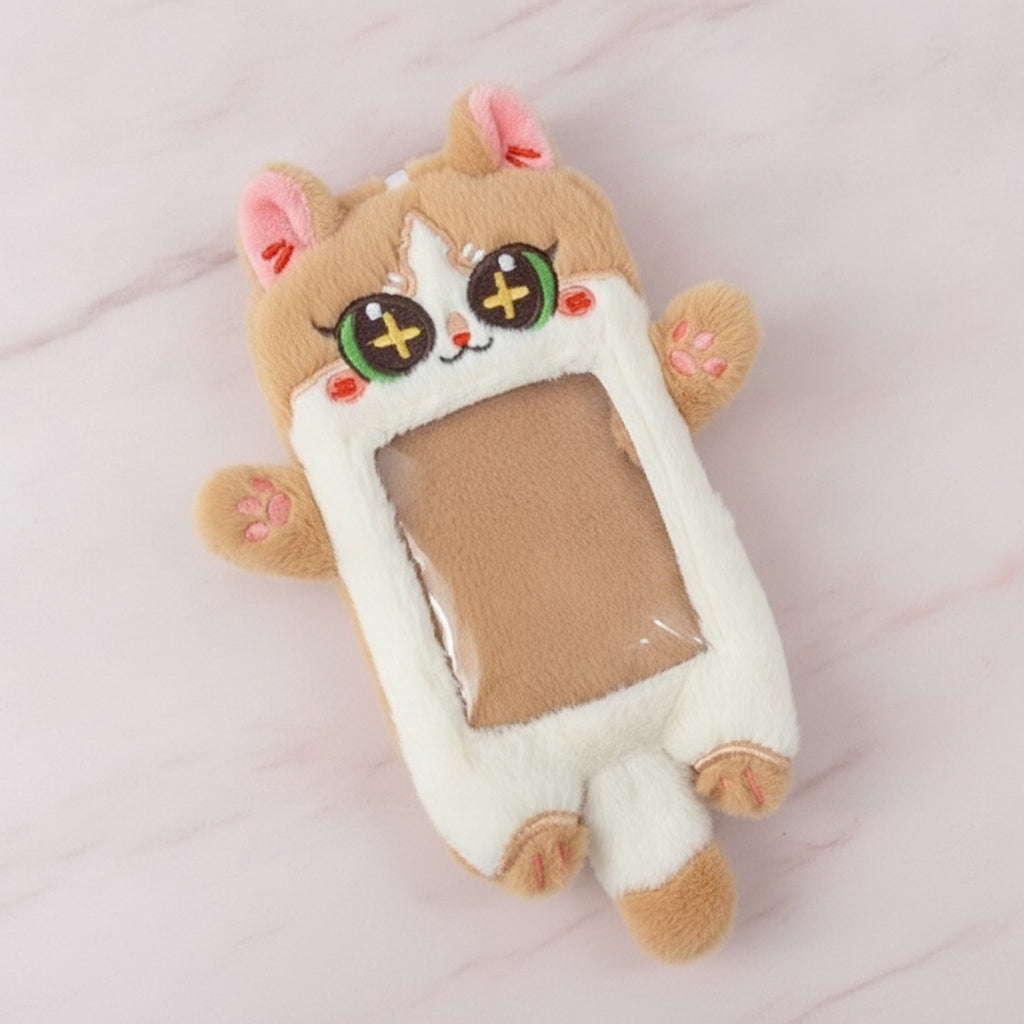 Cute Cat Plush Phone Charm With Ears - Card Holder Orange Cat