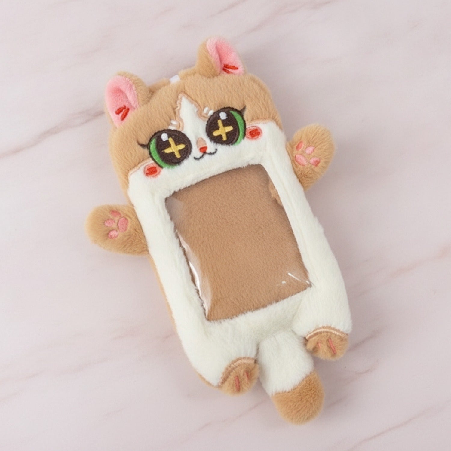 Cute Cat Plush Phone Charm With Ears - Card Holder Orange Cat