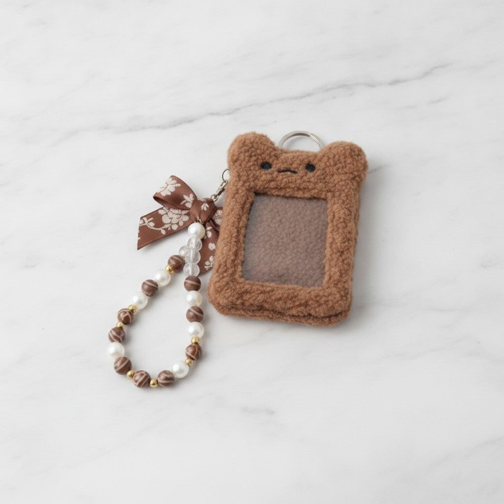 Fluffy Teddy Bear Photo Charm Keychain – tech (view 2)