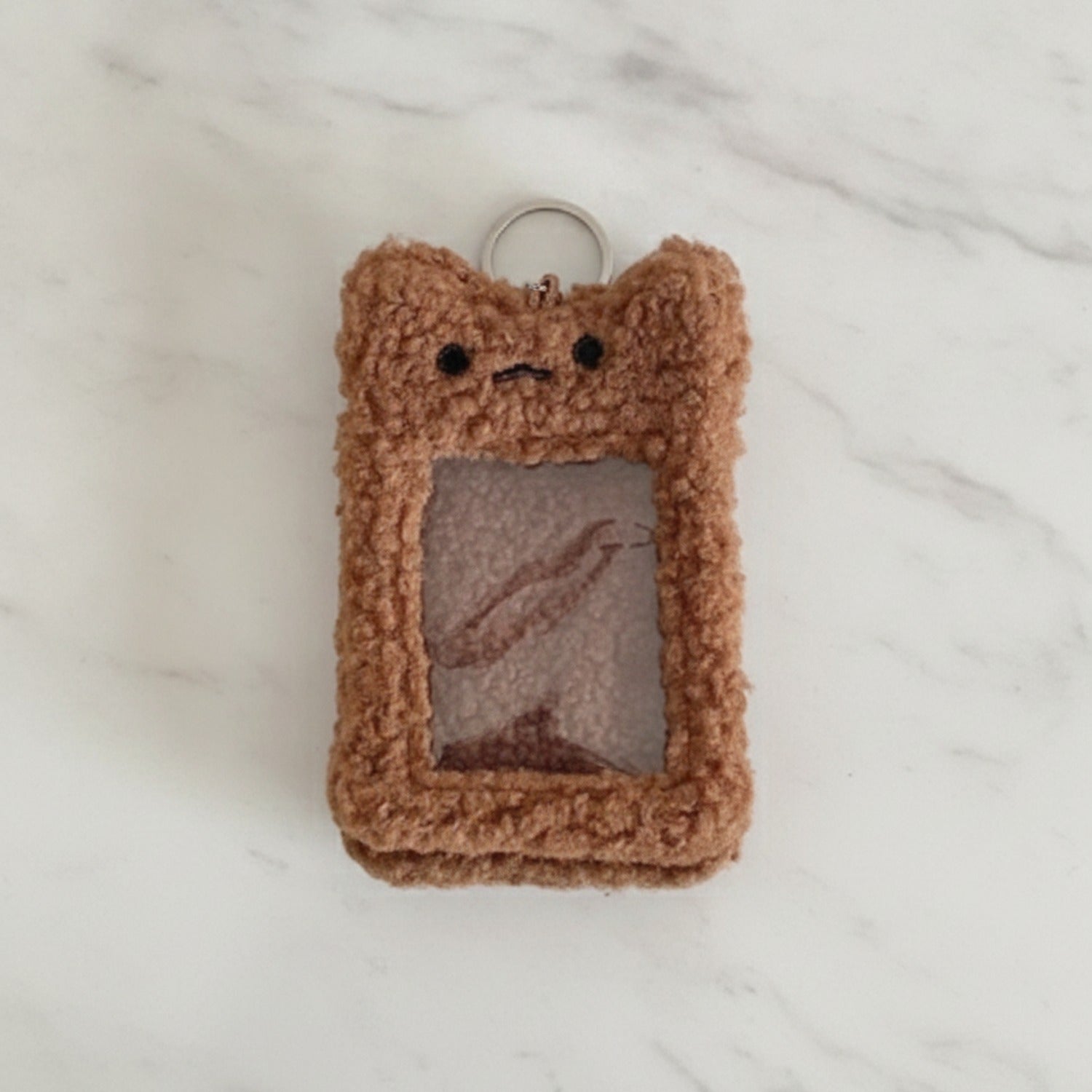 Fluffy Teddy Bear Photo Charm Keychain