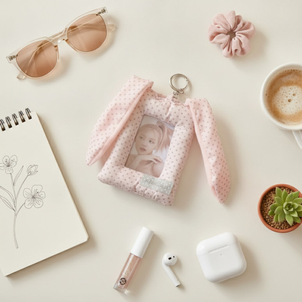 Pink Polka Dot Bunny Ear Phone Charm – tech (view 2)