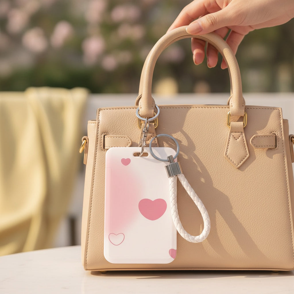 Heart Charm Card Holder With Braided Wrist Strap