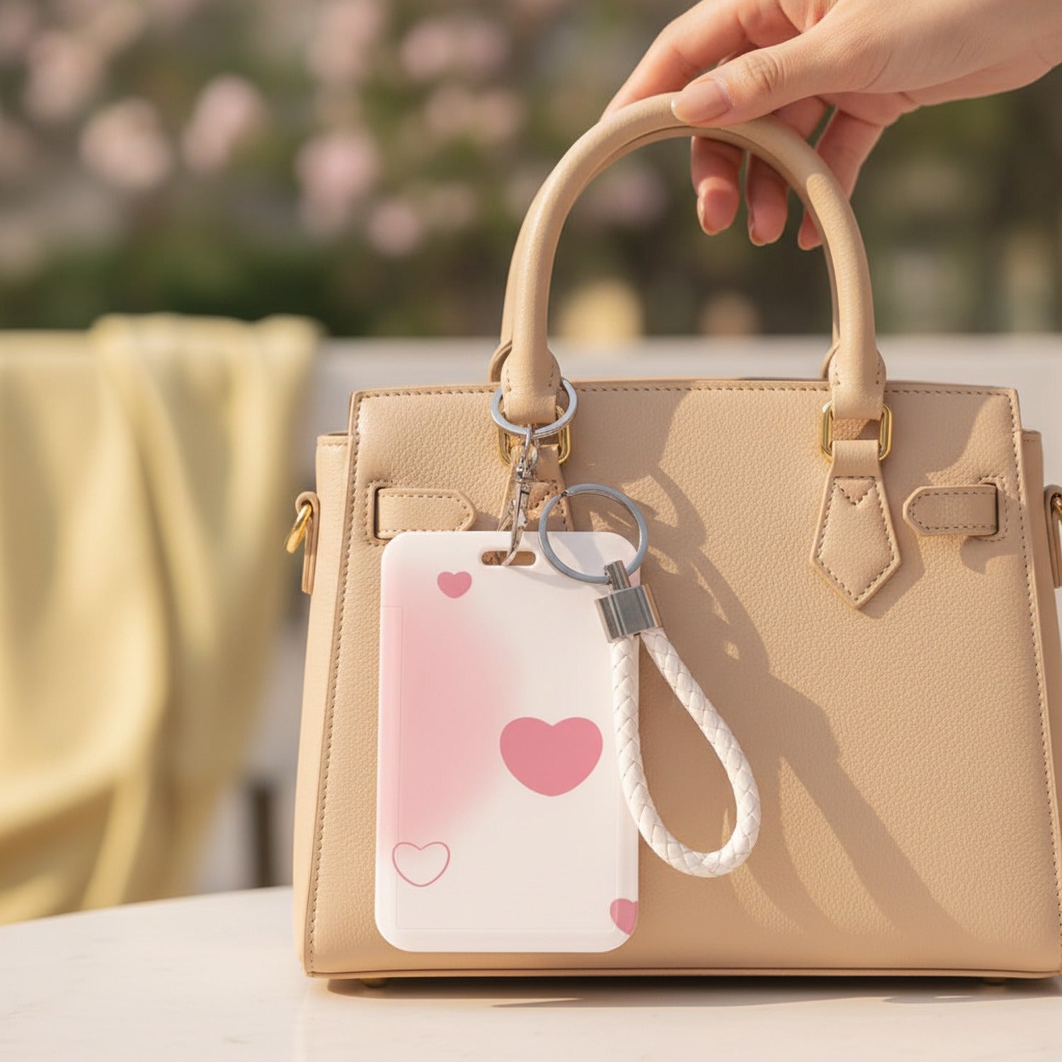 Heart Charm Card Holder With Braided Wrist Strap