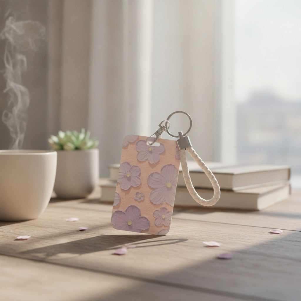 Floral Embossed Card Holder with Braided Keychain – bags & wallets (view 3)