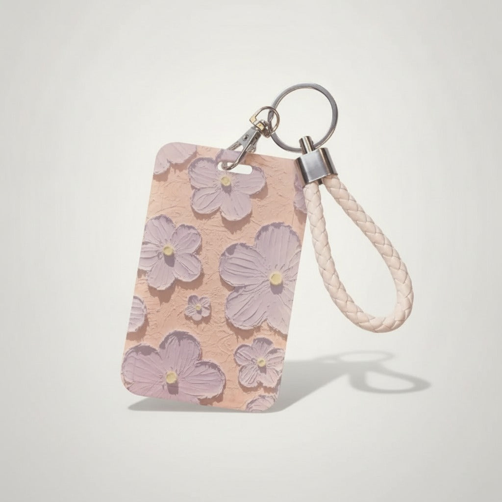 Floral Embossed Card Holder with Braided Keychain – bags & wallets (view 1)