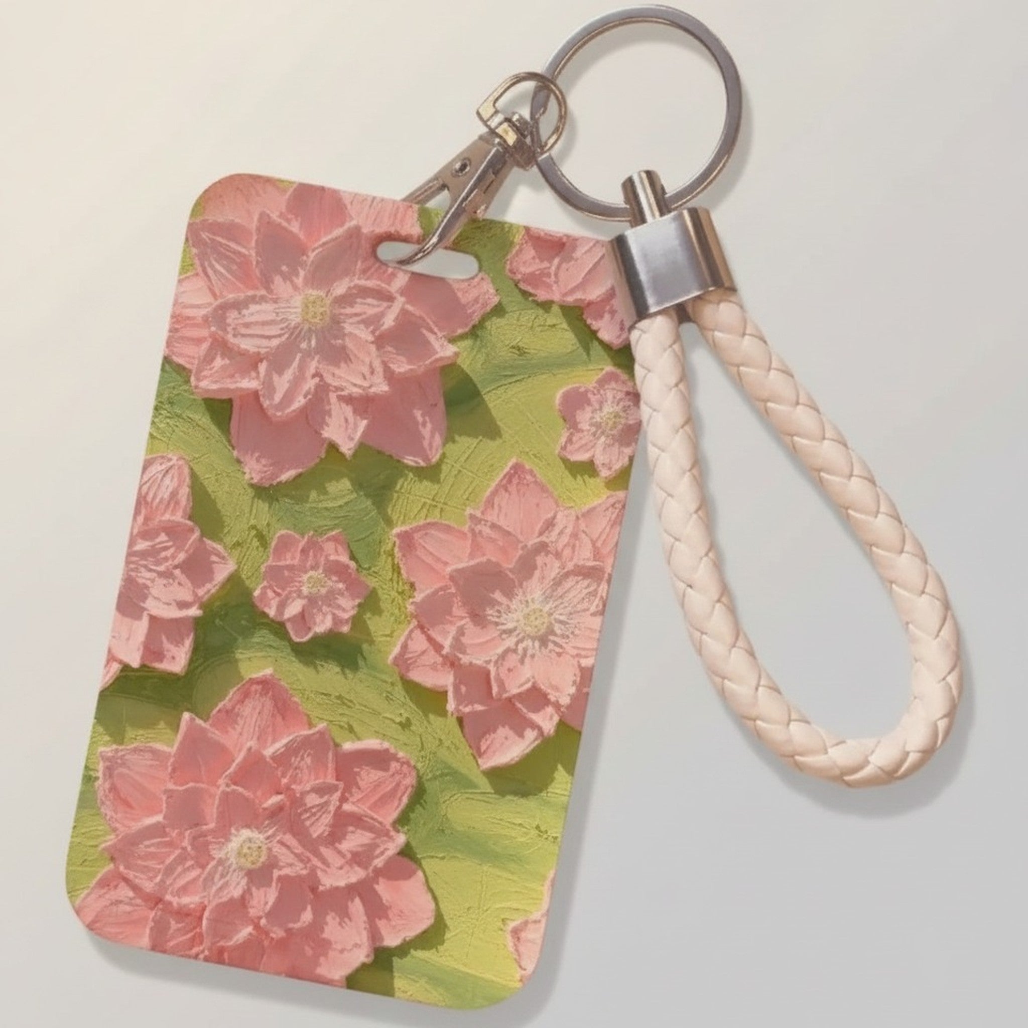 Floral Embossed Card Holder with Braided Keychain – bags & wallets (view 2)