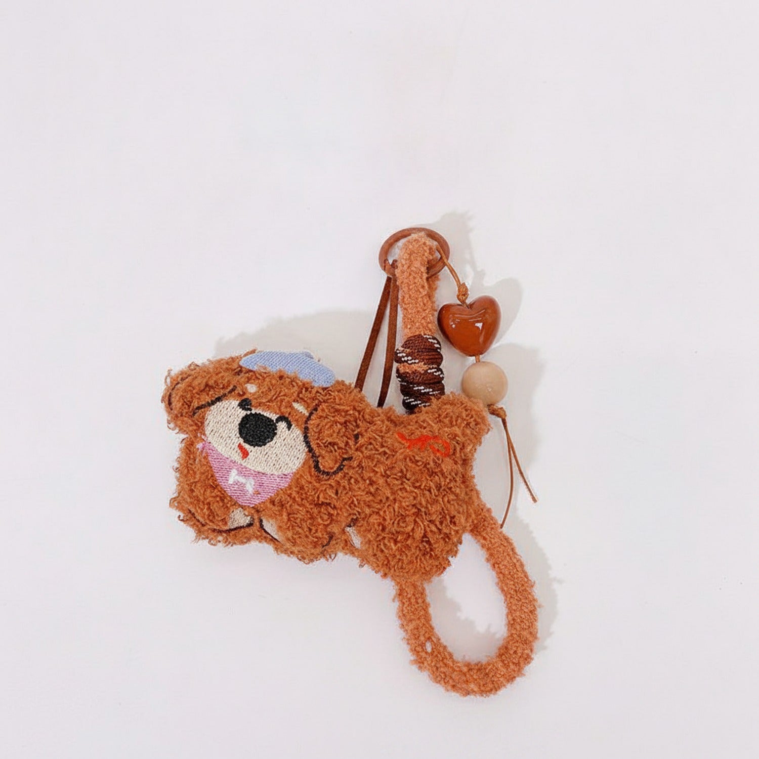 Fuzzy Teddy Bear Phone Charm With Heart Pendant