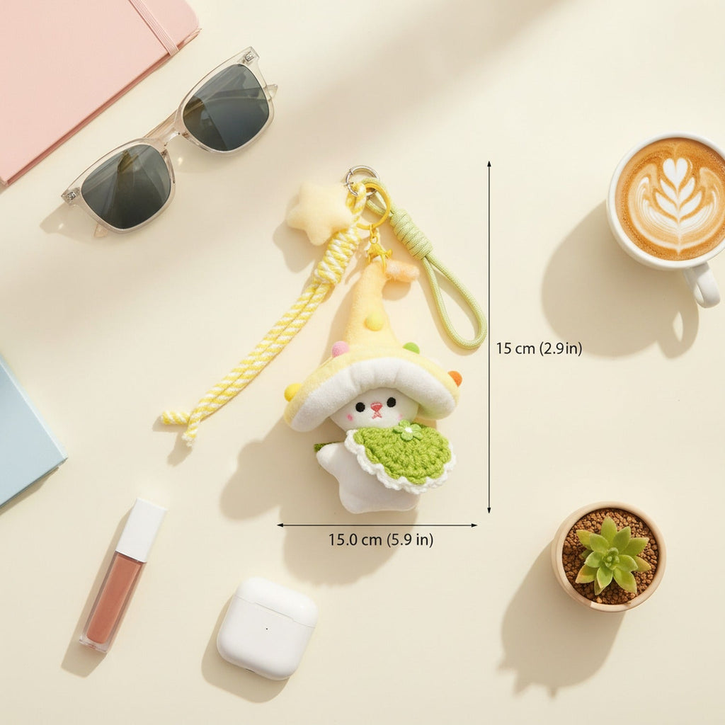 Mushroom Bunny Plush Keychain Charm - Blue