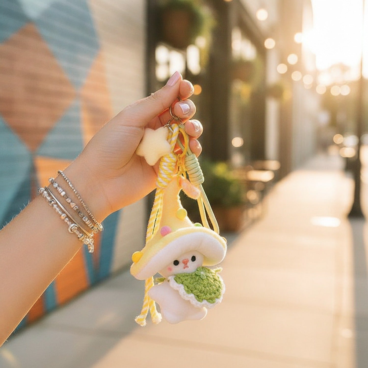 Pink Mushroom Plush Phone Charm With Ribbon Strap