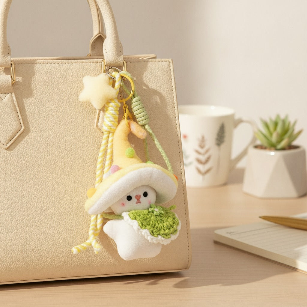 Mushroom Bunny Plush Keychain Charm - Blue – tech (view 2)