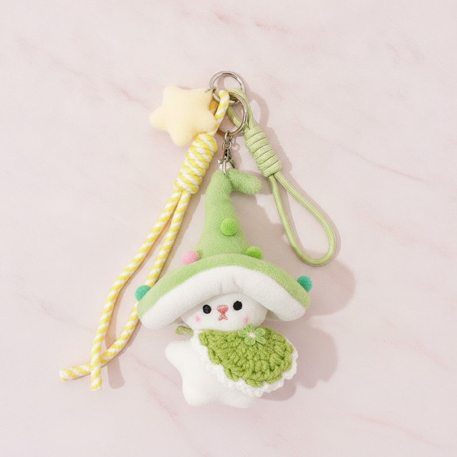 Mushroom Bunny Plush Keychain Charm - Green