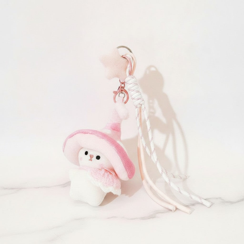 Mushroom Bunny Plush Keychain Charm - Pink – tech (view 3)