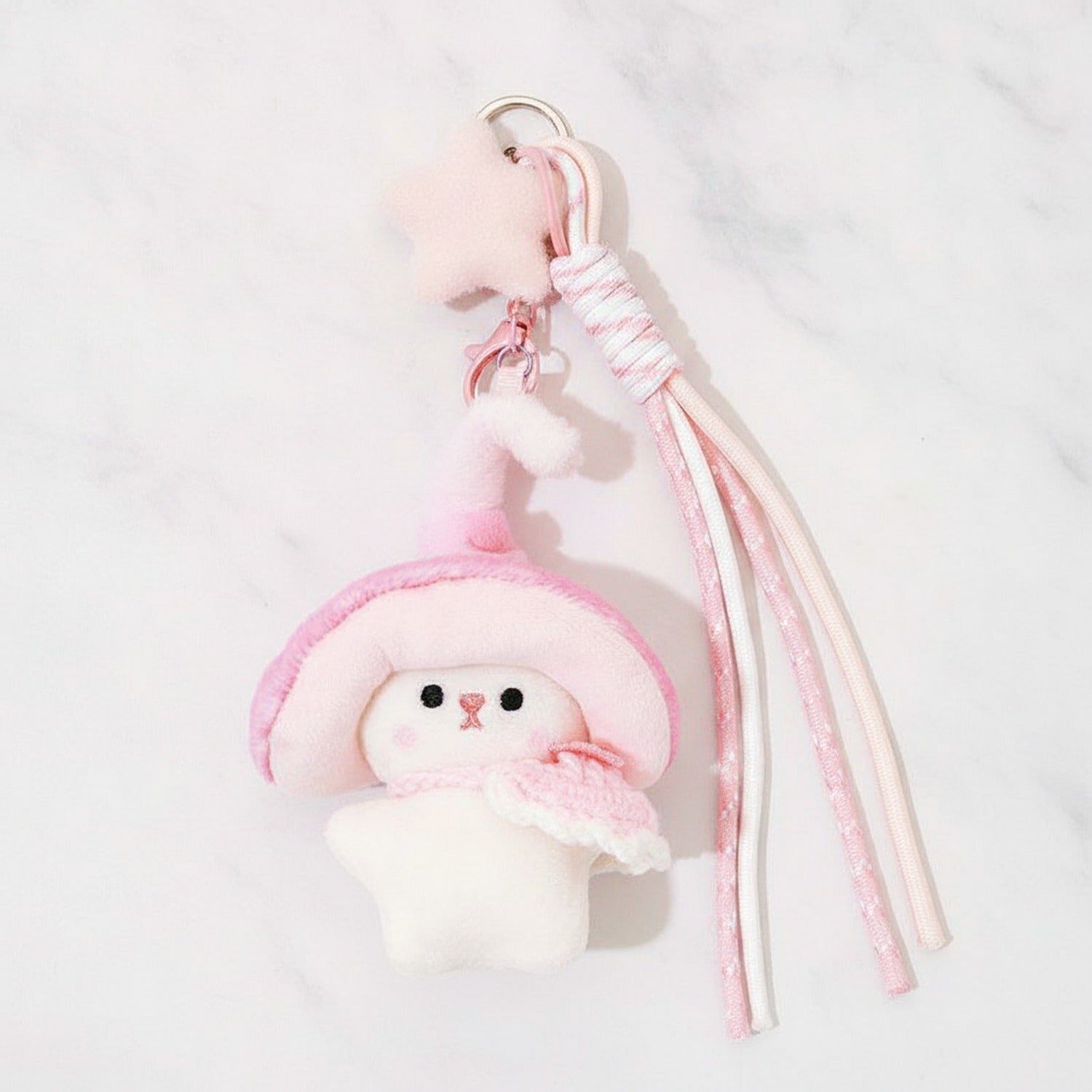 Mushroom Bunny Plush Keychain Charm - Pink