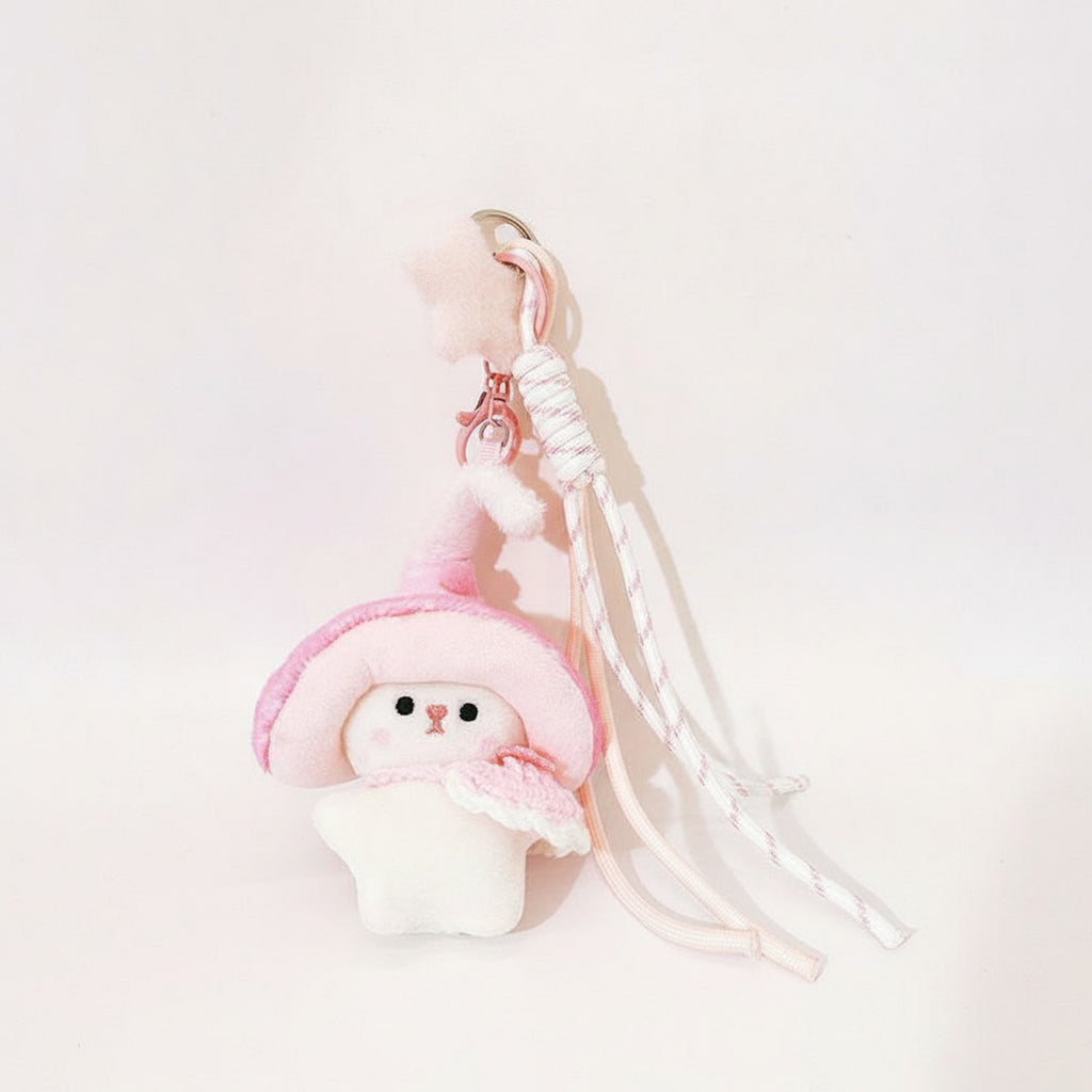 Mushroom Bunny Plush Keychain Charm - Pink