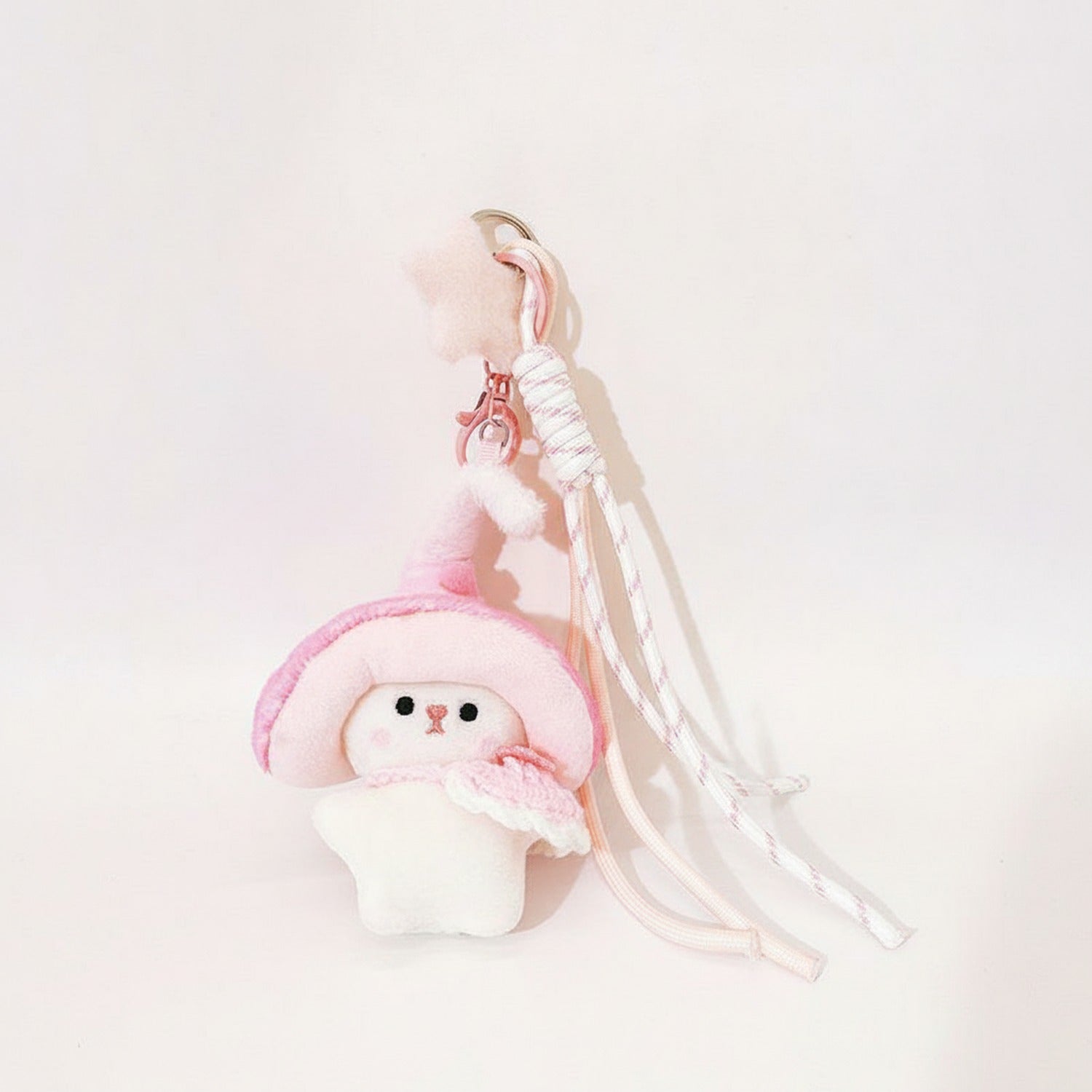 Mushroom Bunny Plush Keychain Charm - Pink