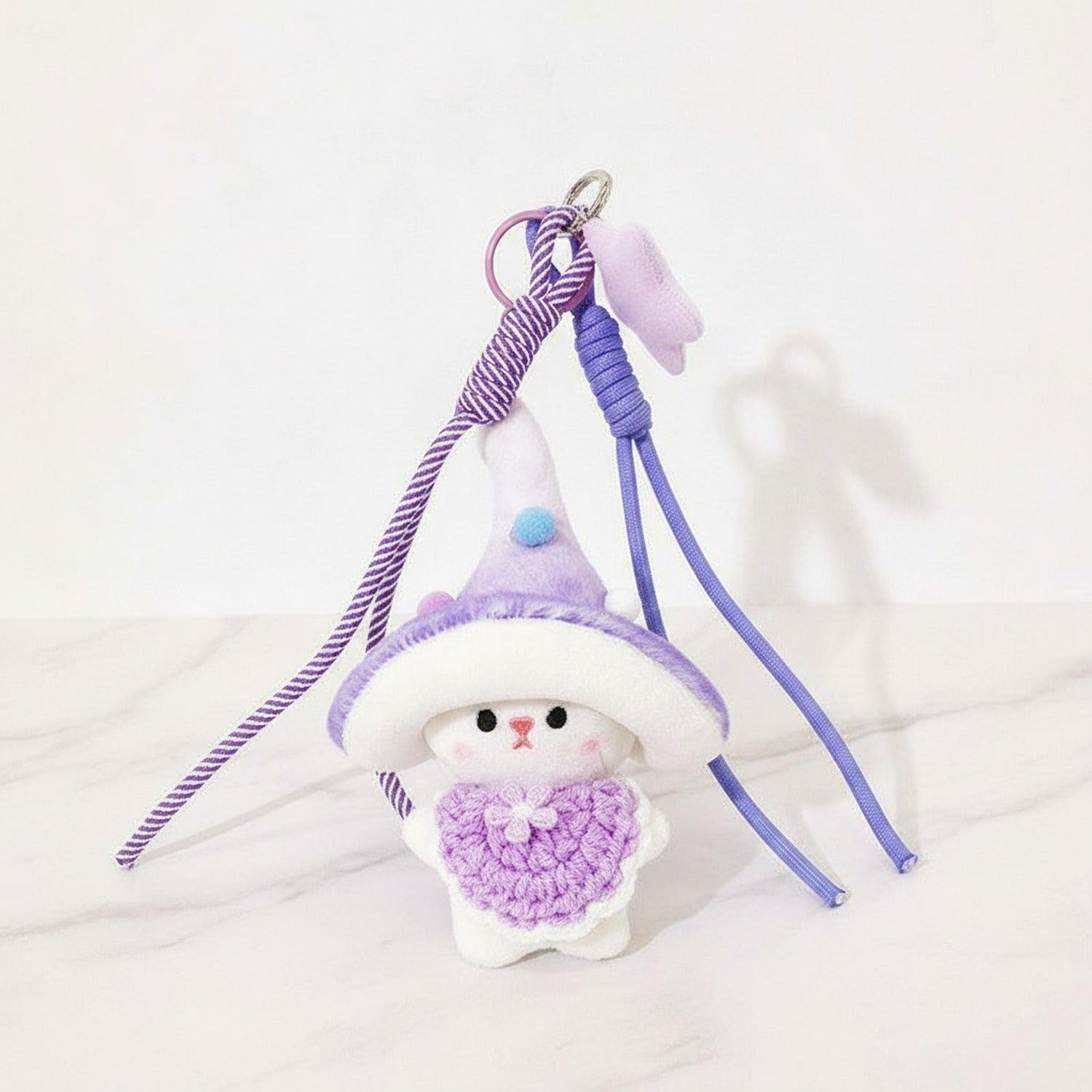 Mushroom Bunny Plush Keychain Charm - Purple