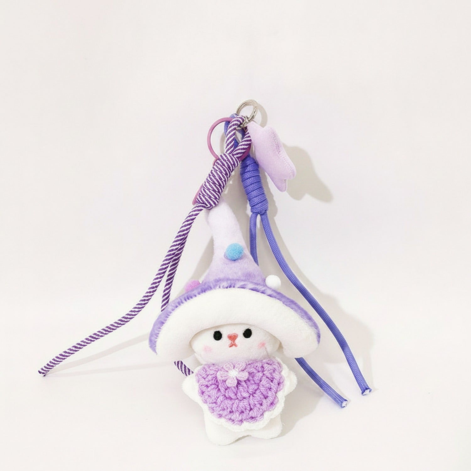Mushroom Bunny Plush Keychain Charm - Purple