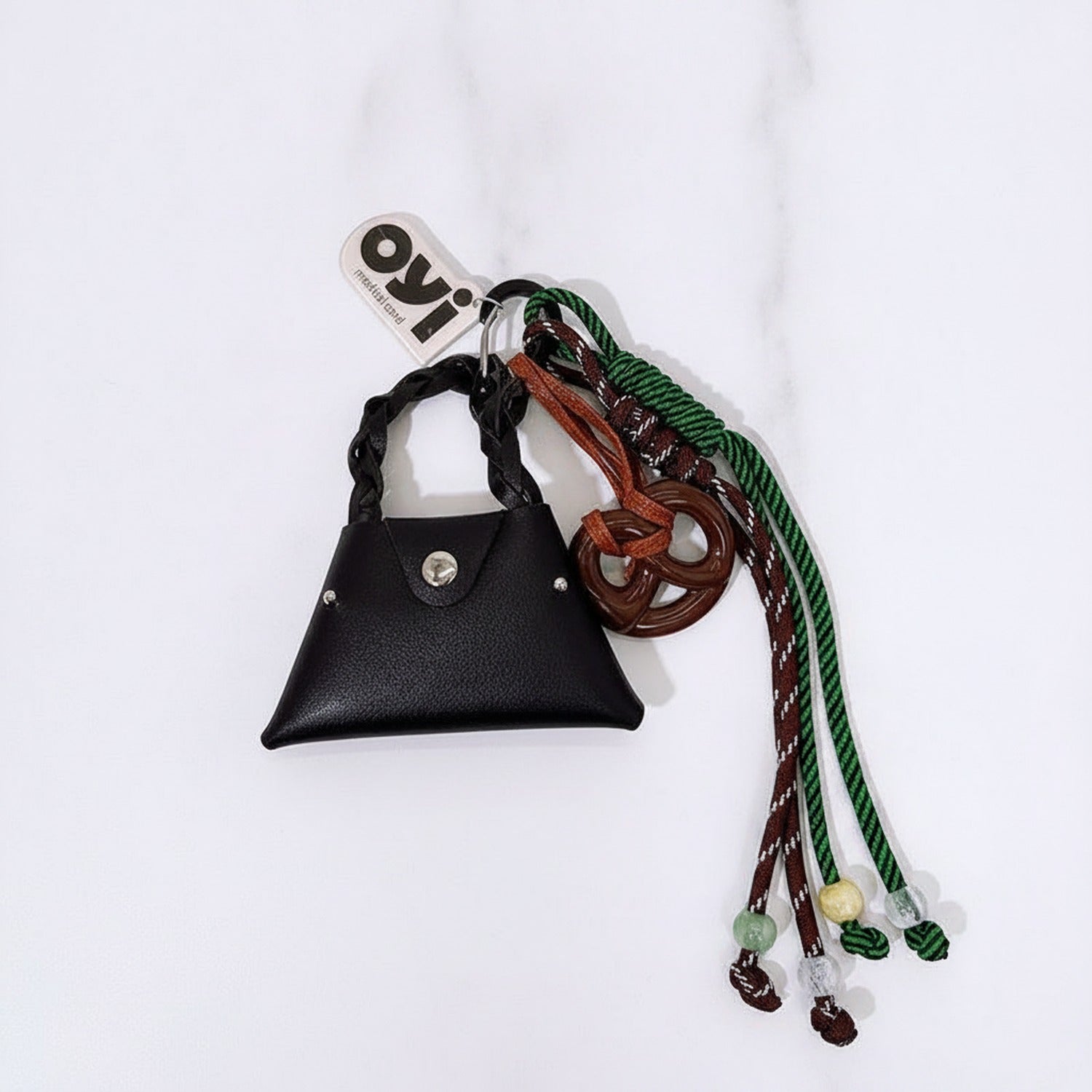 Mini Bag Keychain with Braided Rope - Black Bag