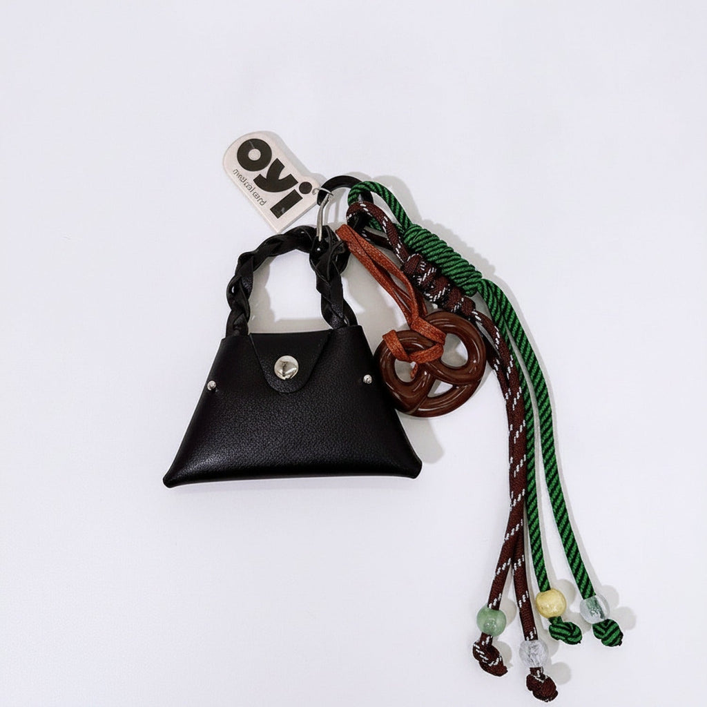 Mini Bag Keychain with Braided Rope - Black Bag