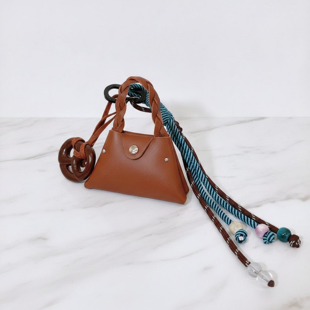 Mini Bag Keychain with Braided Rope - Brown Bag – novelty & toys (view 2)
