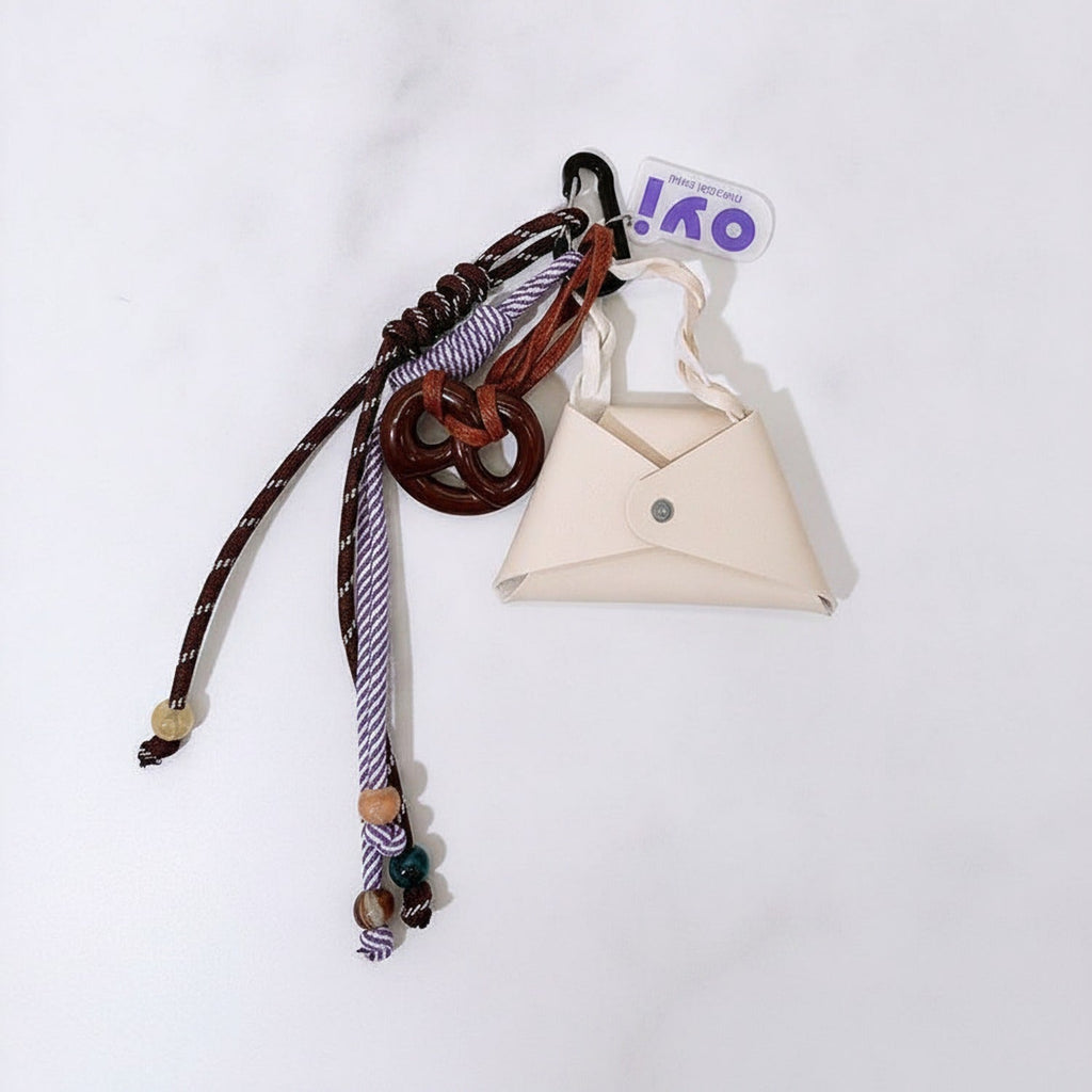 Mini Bag Keychain with Braided Rope - White Bag