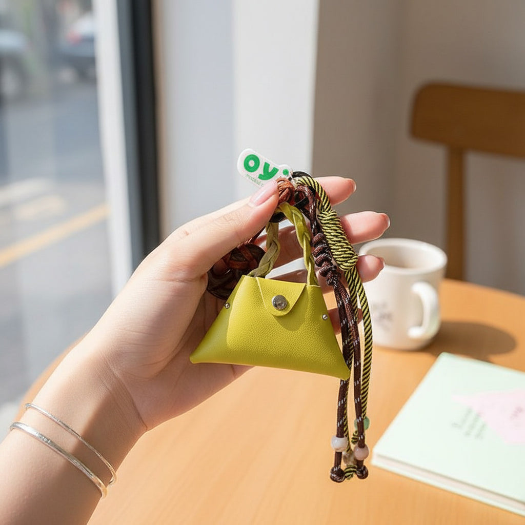 Mini Bag Keychain with Braided Rope - Yellow Bag – novelty & toys (view 2)