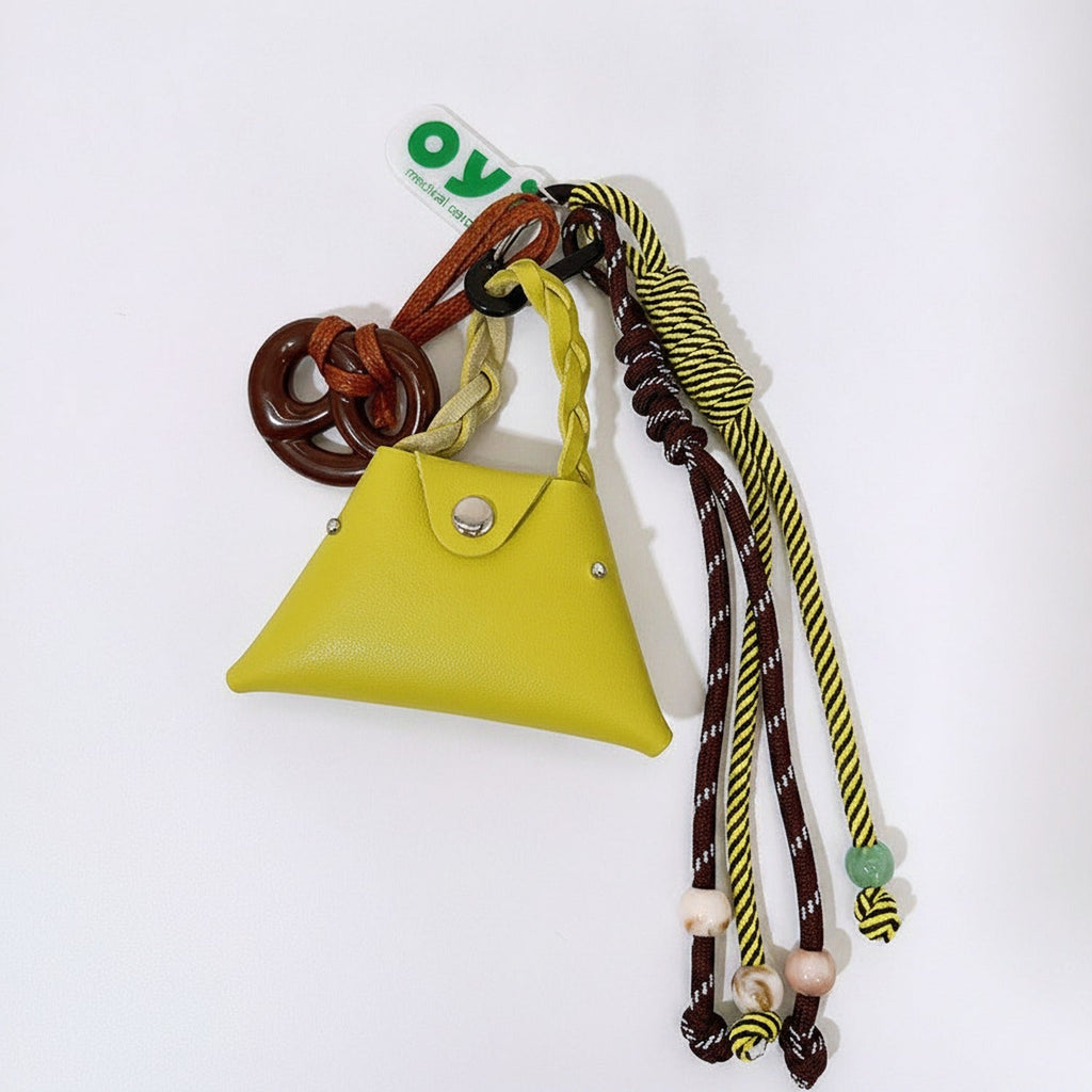 Mini Bag Keychain with Braided Rope - Yellow Bag