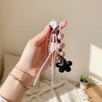 Flower Acrylic Keyring With Beaded Charm - Black Flower #2 – novelty & toys (view 2)