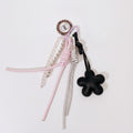 Flower Acrylic Keyring With Beaded Charm - Black Flower #2