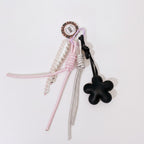 Flower Acrylic Keyring With Beaded Charm - Black Flower #2