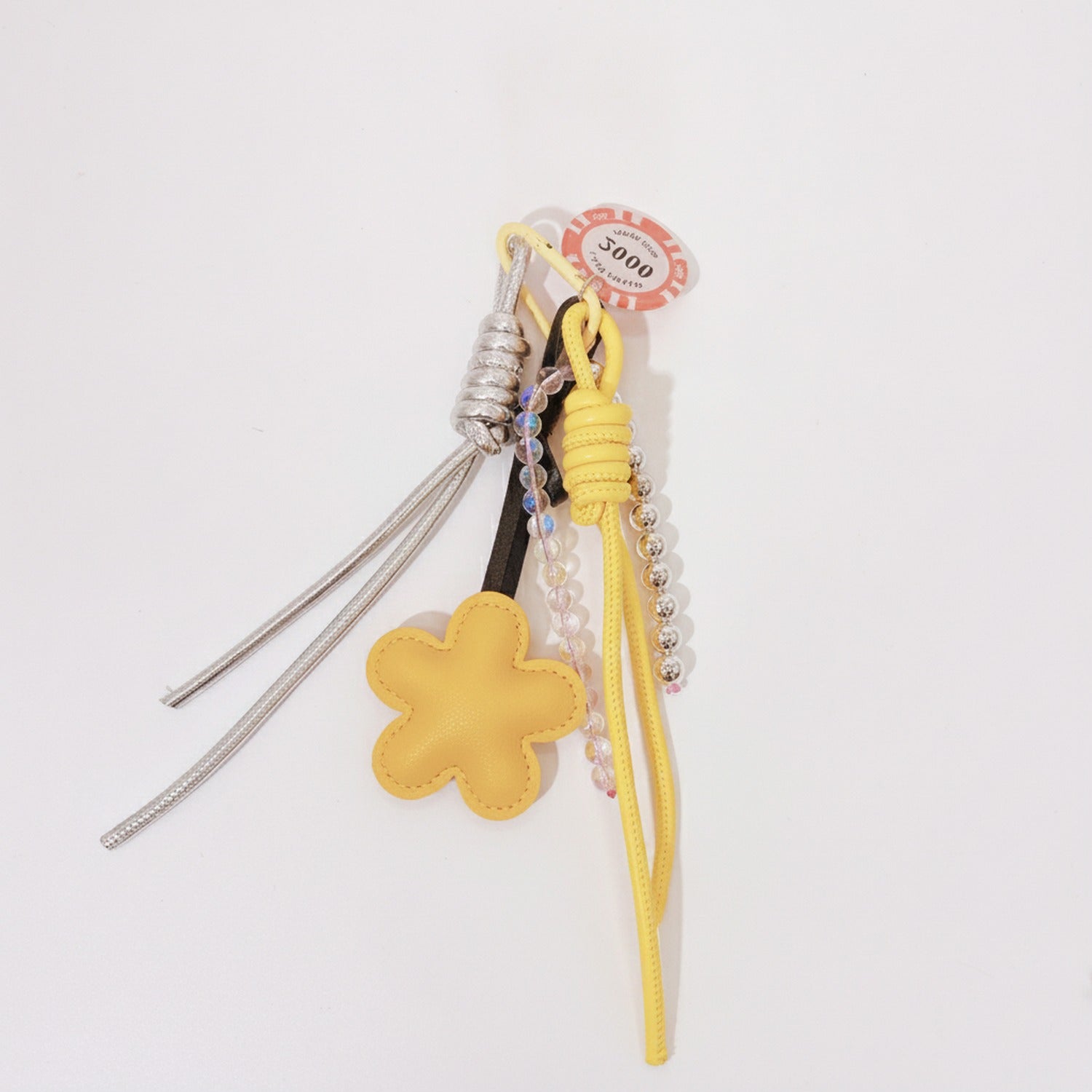 Flower Acrylic Keyring With Beaded Charm - Yellow Flower – novelty & toys (view 1)