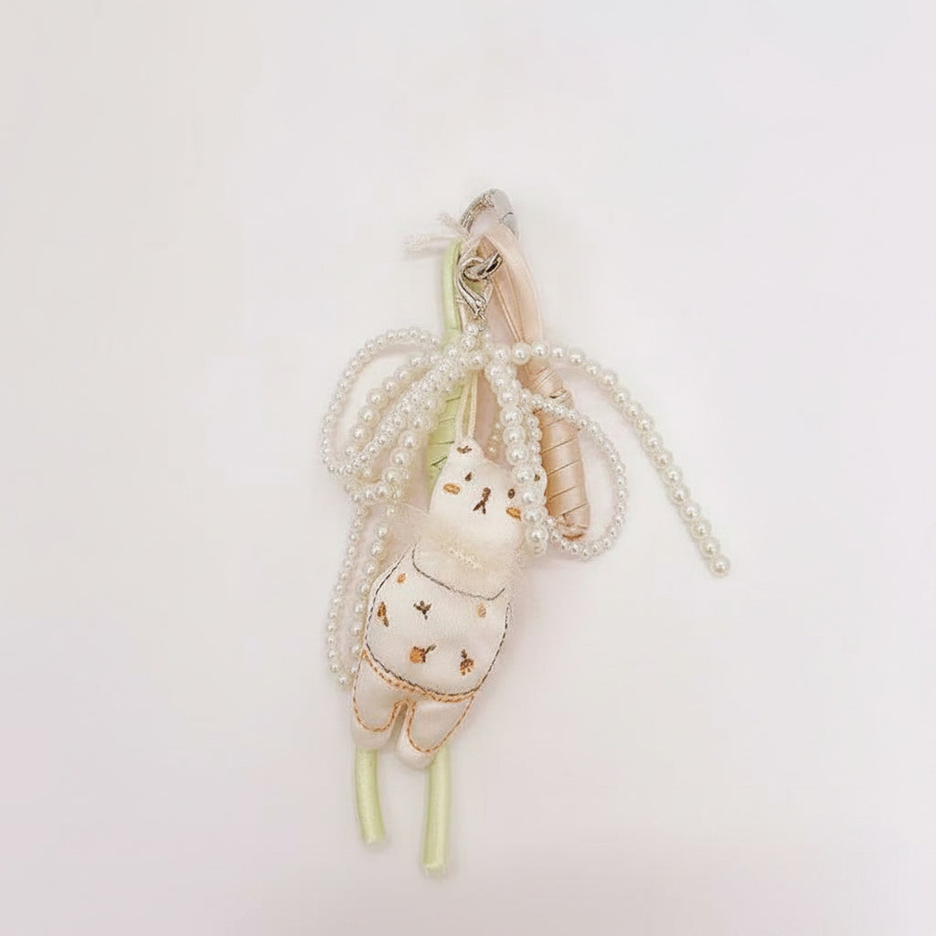 Pearl Beaded Cute Bunny Acrylic Keyring – novelty & toys (view 1)