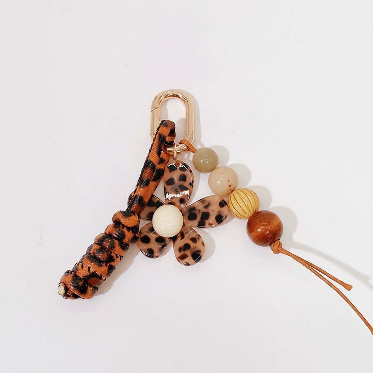 Leopard Print Acrylic Keyring With Beaded Charms