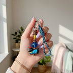 Acrylic Keyring With Beaded Charm And Woven Strap - Blue Kitty #2 – novelty & toys (view 3)