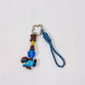 Acrylic Keyring With Beaded Charm And Woven Strap - Blue Kitty #2