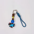 Acrylic Keyring With Beaded Charm And Woven Strap - Blue Kitty #2