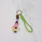 Acrylic Keyring With Beaded Charm And Woven Strap - Green Kitty – novelty & toys (view 2)