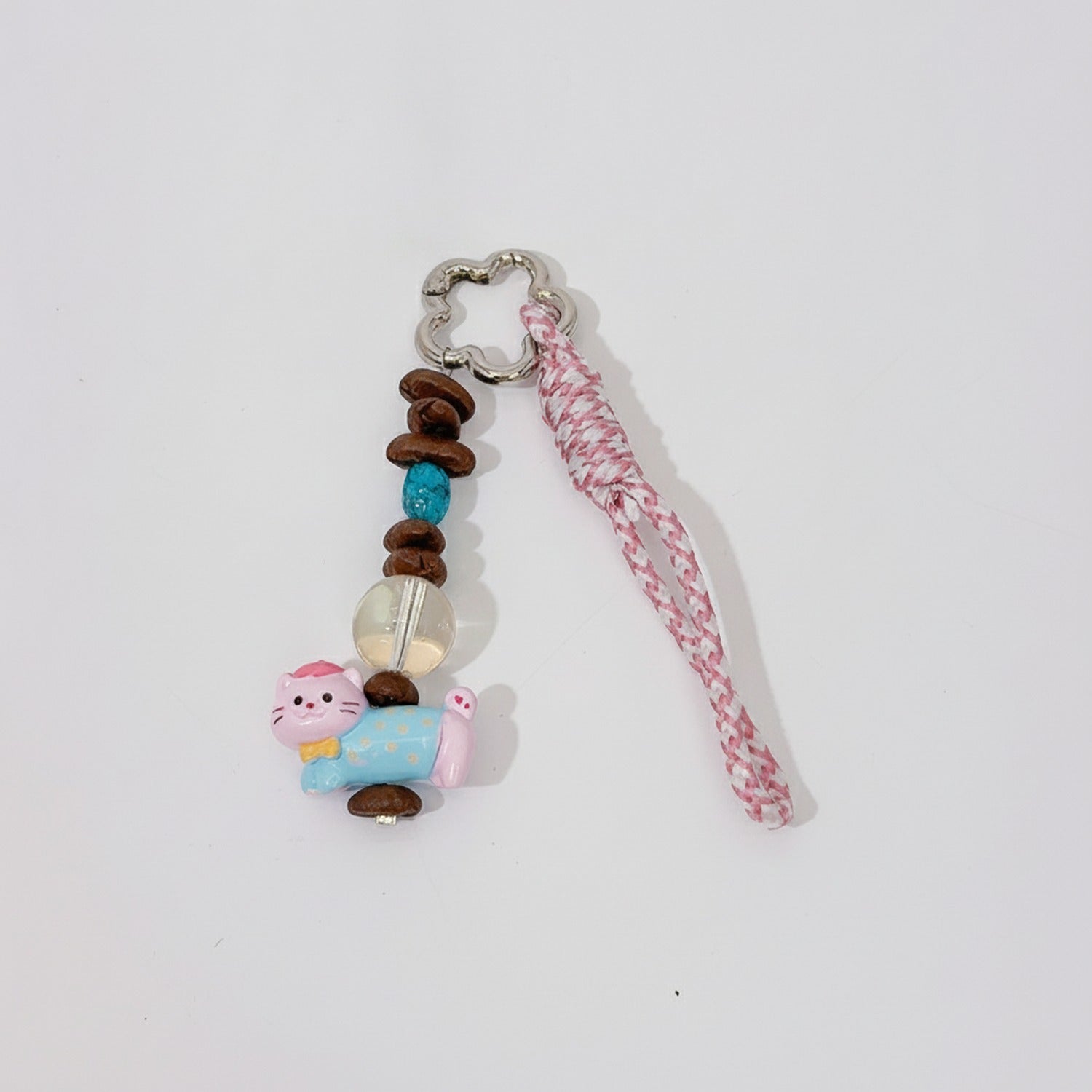 Acrylic Keyring With Beaded Charm And Woven Strap - Pink Kitty – novelty & toys (view 1)