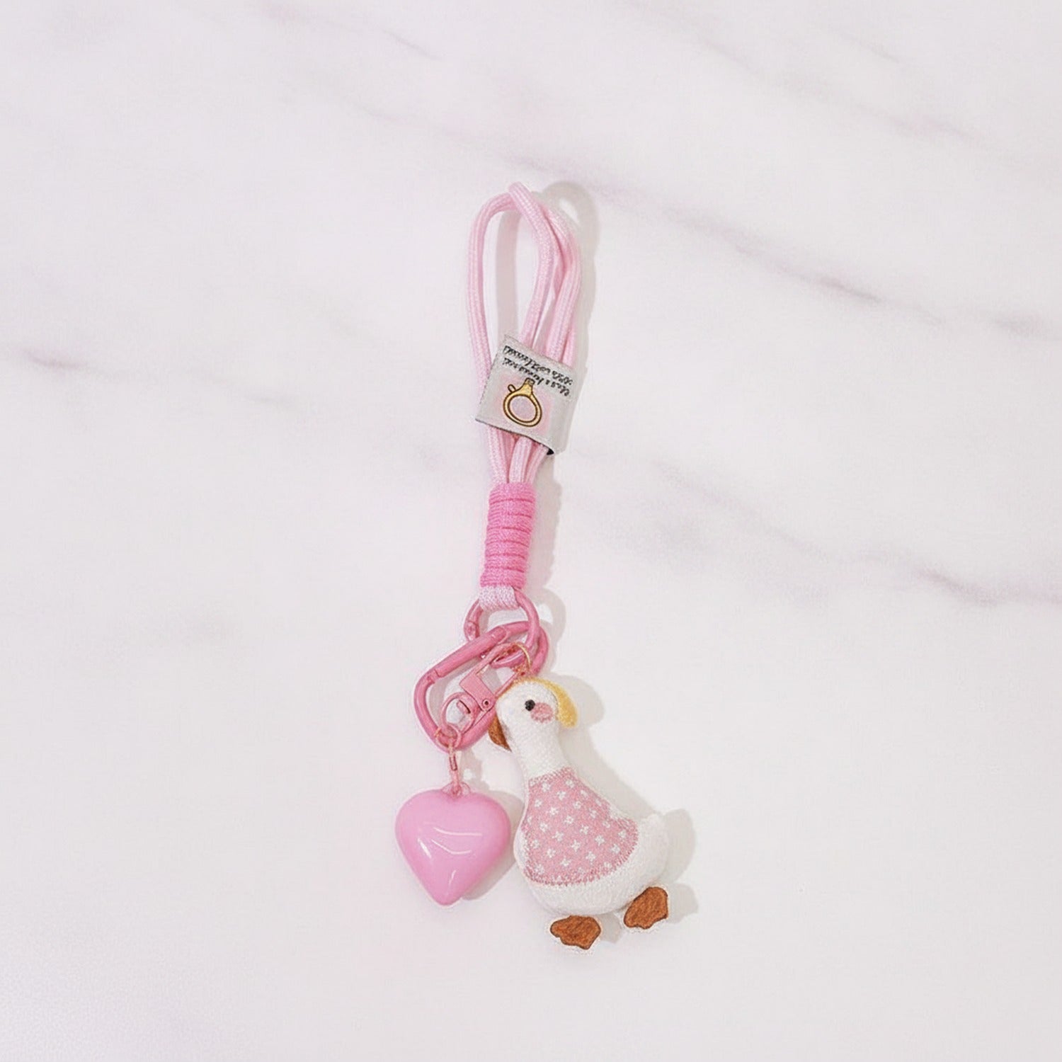 Pink Beaded Duck Charm Acrylic Keyring Heart