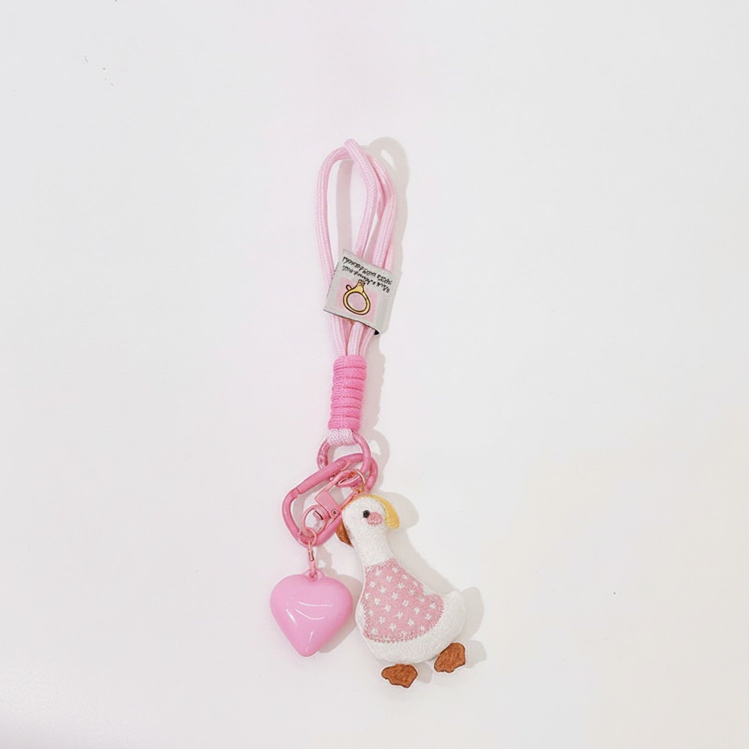 Pink Beaded Duck Charm Acrylic Keyring Heart
